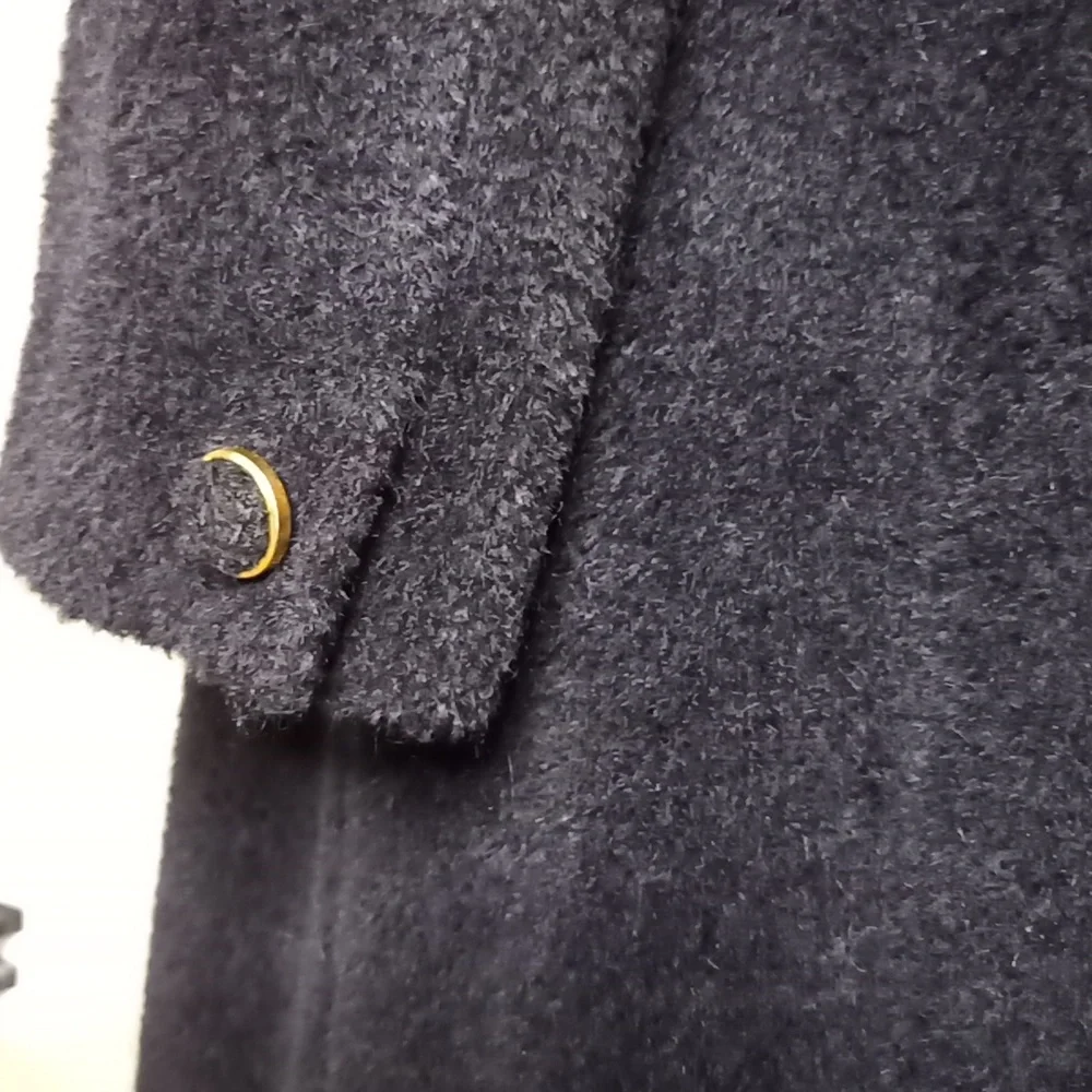 Vintage Full-Length w/Lapel & Faux Fur Look Double Breasted Gold Button … - Picture 9 of 13